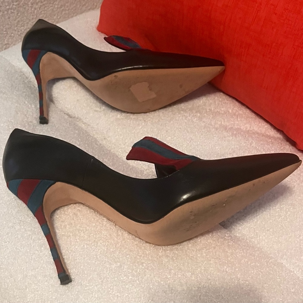 Manolo Blahnik Black Heels with Red and Blue Stripes - Picture 13 of 15